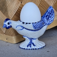 høne æggebæger Delfts porcelæn hvidt med blåt vintage æggeholder genbrug